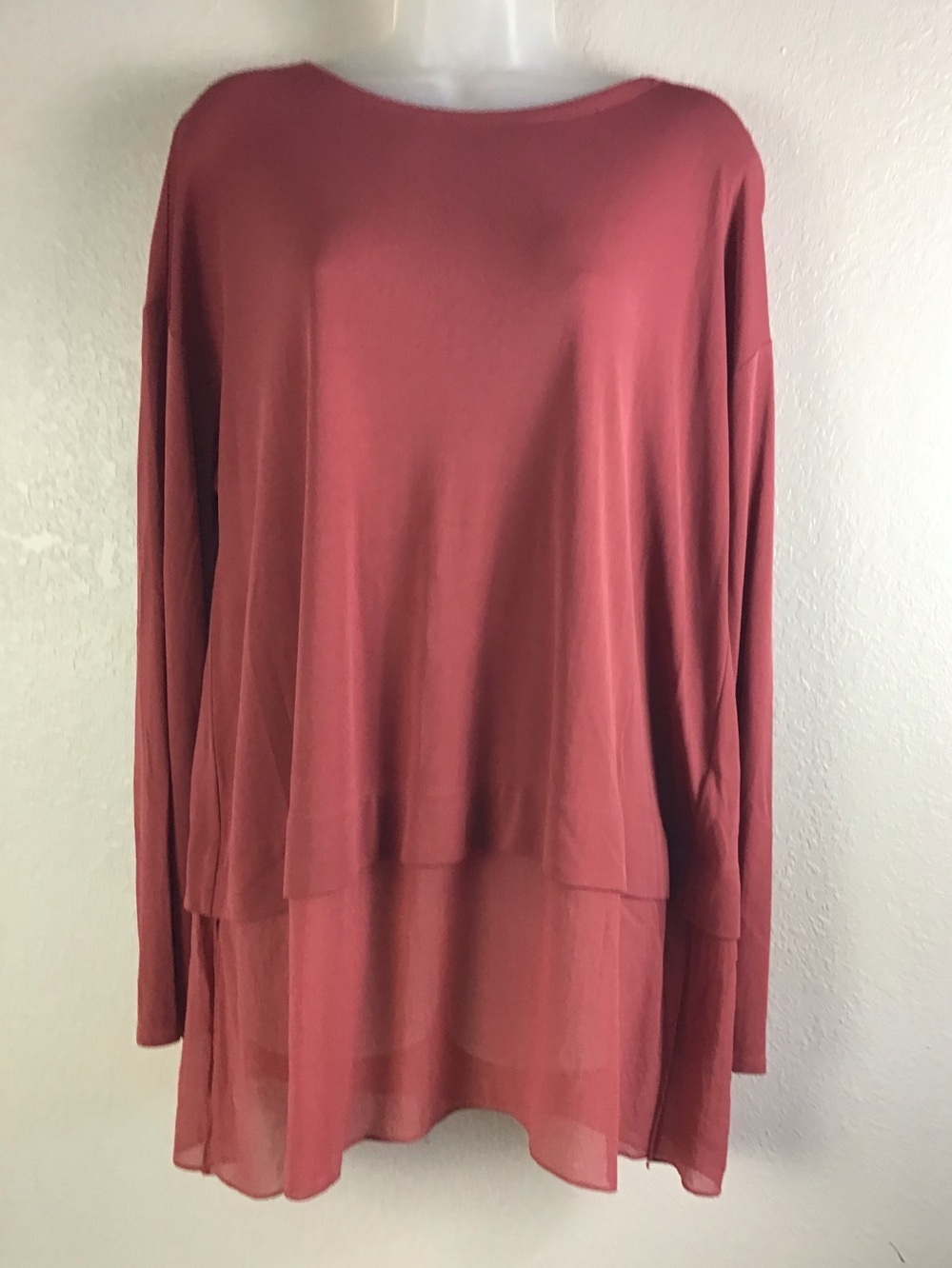Eileen Fisher 100 % silk Lagenlook Tunic Long sleeve top In Rust Size Large/P